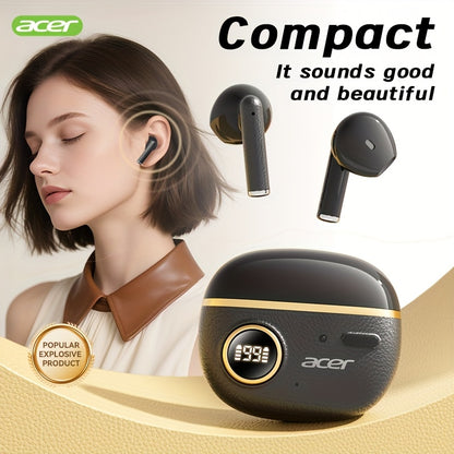 ACER TWS Wireless Earbuds with Deep Bass Stereo + Call Noise Cancellation, Long-Lasting Comfort, HIFI Sound, Lightweight Touch Design, Classic Retro Style, Non-Painful Wear for Sports, Running, Learning, Business, Music - Chr