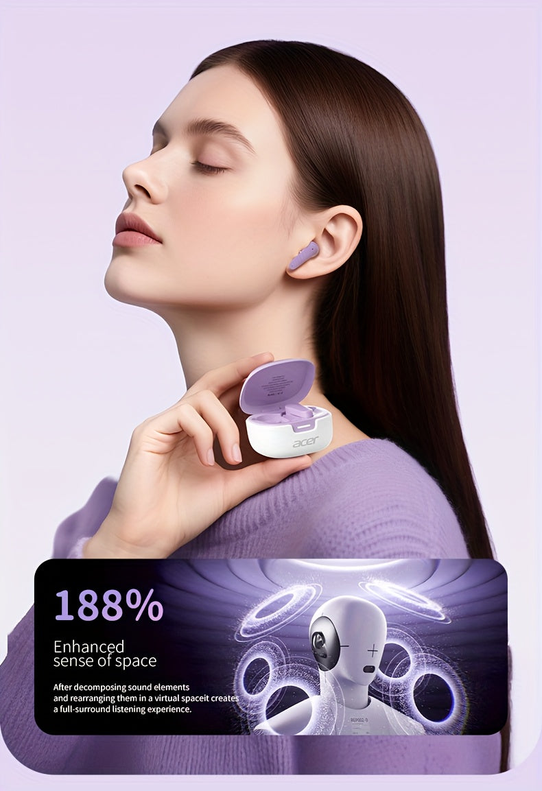 [ACER Official Authentic Product] TWS Wireless Earbuds Deep Bass Stereo Sound Cute Macaron Colors Extra-Long Battery Life In-Ear Design for Sports/Running Low-Latency Gaming Mode Hi-Fi Audio Lightweight Touch Control Stylish