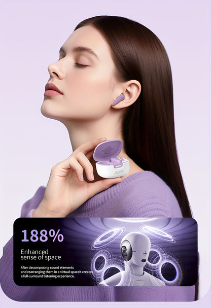 [ACER Official Authentic Product] TWS Wireless Earbuds Deep Bass Stereo Sound Cute Macaron Colors Extra-Long Battery Life In-Ear Design for Sports/Running Low-Latency Gaming Mode Hi-Fi Audio Lightweight Touch Control Stylish