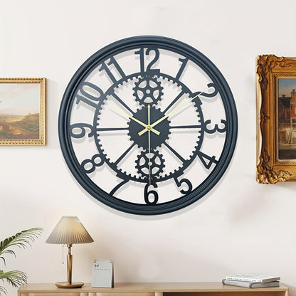 A simple and atmospheric style metal gear wall clock with silent design, suitable for corridors, porches, living rooms, bedrooms, teachers, kitchens, offices, Christmas, Halloween, housewarming, holiday parties, etc