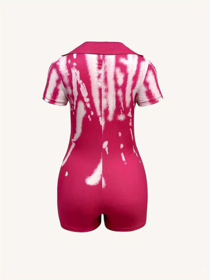 2025 European and American Street Style Hot Print V-Neck Jumpsuit Casual Y Waist-Cinching Butt-Lifting Trend