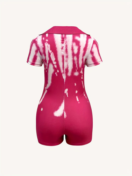 2025 European and American Street Style Hot Print V-Neck Jumpsuit Casual Y Waist-Cinching Butt-Lifting Trend
