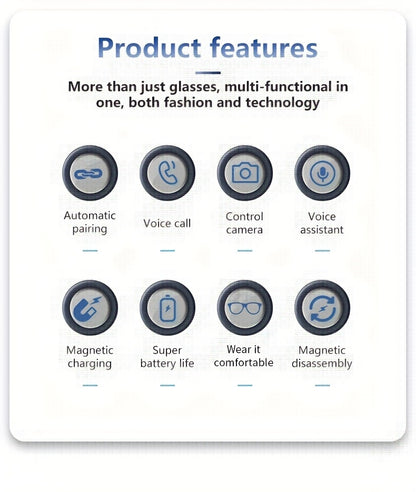Smart Glasses with Magnetic Frame, 3 Lens Colors, Built-in Microphone, HD Calling, HiFi Music, Touchpad Control, TWS Technology, Compatible with iPhone/ Android, AI Voice Assistant, USB Charging, Non-Waterproof, Ideal for Out