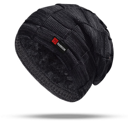 Men's Black Cable-Knit Winter Hat with Ear Flaps & Red Label-Like Patch - Soft Warm Beanie for Cold Weather, Durable Textile Material, Versatile for Sports & Everyday Use - Ideal Gift for Men (Hand Wash/Dry Clean)