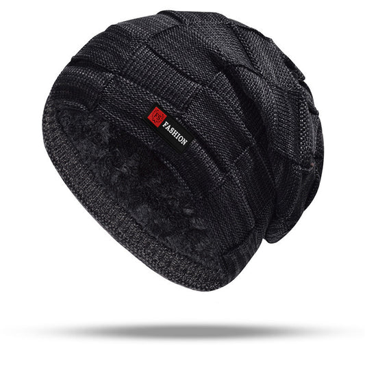 Men's Black Cable-Knit Winter Hat with Ear Flaps & Red Label-Like Patch - Soft Warm Beanie for Cold Weather, Durable Textile Material, Versatile for Sports & Everyday Use - Ideal Gift for Men (Hand Wash/Dry Clean)