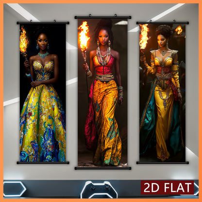 2D Flat, 2D/FLAT-3pcs African Fruit Girl Wall Art Panel Scroll Painting HighDefinition HighQuality Print Odorless FadeResistant Ink Artwork Home Living Room Decor Holiday Gift, Home Decoration, Scroll Design, Durable Print, H