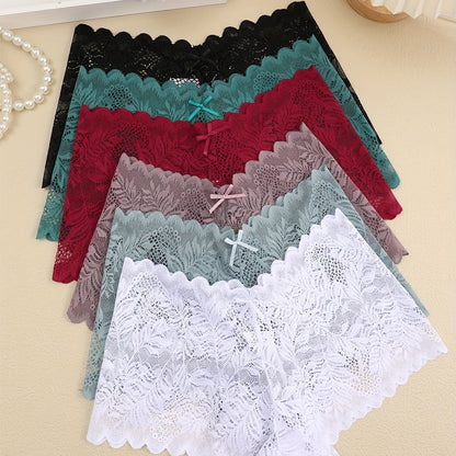 6pcs Set Sexy Contrast Lace Semi-Transparent Women's Flat Leg Panties