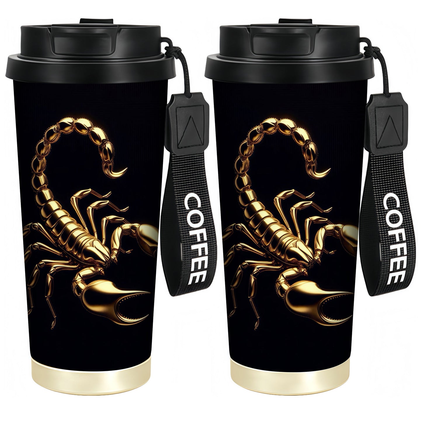 1pc 18oz Stainless Steel Tumbler with Golden Scorpion Design, Leak-Proof, Reusable Coffee Cup & Mug, Anti-Slip Base, Perfect Gift for Halloween, Christmas, Easter, Thanksgiving, Graduation, Coffee Travel Mug