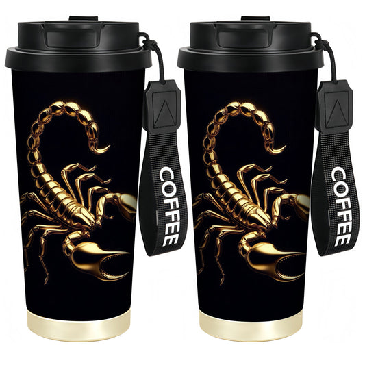 1pc 18oz Stainless Steel Tumbler with Golden Scorpion Design, Leak-Proof, Reusable Coffee Cup & Mug, Anti-Slip Base, Perfect Gift for Halloween, Christmas, Easter, Thanksgiving, Graduation, Coffee Travel Mug