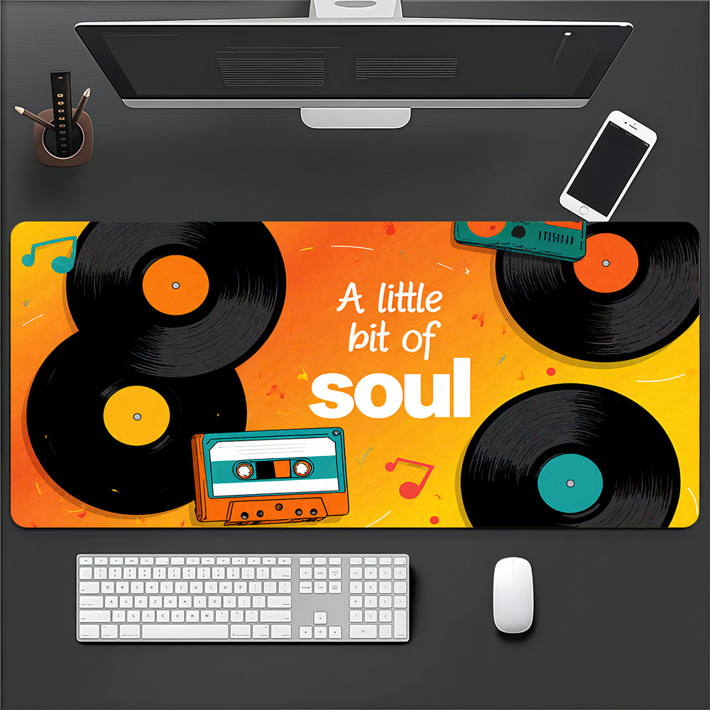 1pc Large Retro Vinyl Record Gaming Mouse Pad & Desk Mat - Soul Music Theme with "A Little Bit of Soul" Text, Vinyl & Cassette Design, Non-Slip Rubber Base, Smooth Surface for PC/Laptop, Ideal Gift for DJs, Musicians, Gamers