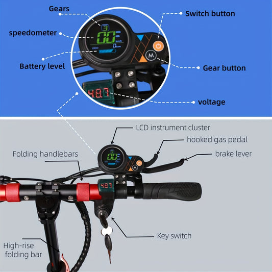 UNQYX Adult Folding Electric Scooter, Max Load 300 Lbs, High-power Motor, 48V 15Ah Battery, Range Of 28 Miles, Comfortable Seat, Capable Of Climbs 30-degree Inclines, 10-inch Off-road Tires And Dual Braking System, Portable C