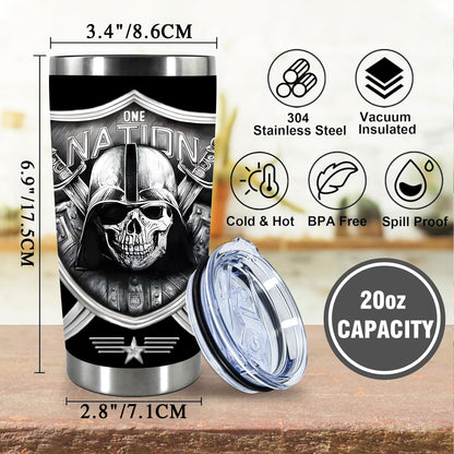 1pc 20oz One Nation Skull Tumbler, Double Wall Vacuum Insulated Travel Mug, Spill Proof Lid, Perfect Gift for Dad, Mom, Ideal for Christmas, Thanksgiving, Valentine's, Mother's, Father's Day, Gift for birthday, Coffee Cup