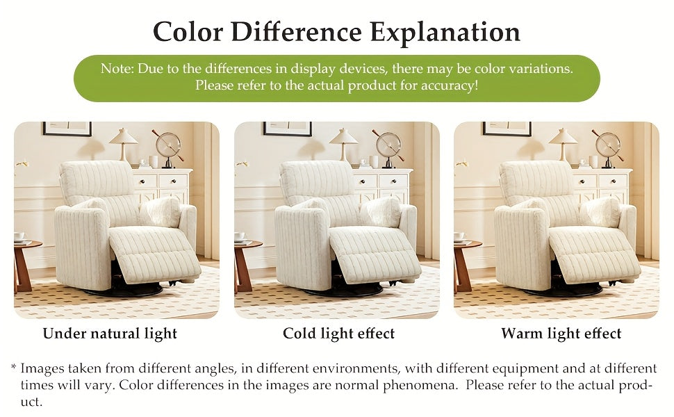 KERDOM 3-in-1 Electric Rocker Recliner Chair with 270° Swivel & Memory Foam, Heavy-Duty Rocking Recliner Sofa Bed with Global Voltage (110-240V), Plug-in Floor Design (No Wood Parts) - Beige/Yellow/Gray
