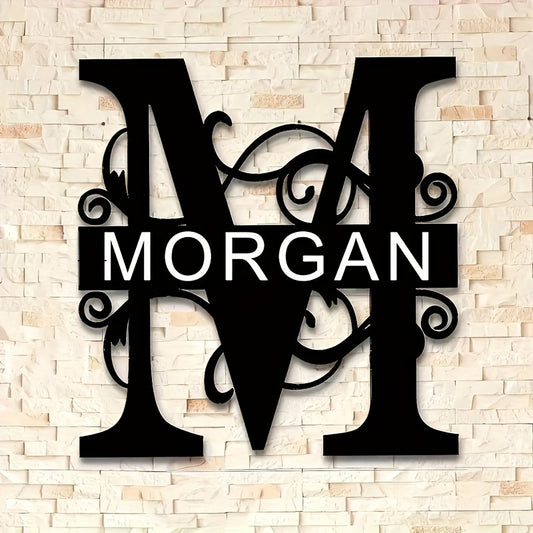 Customized Metal Surname Sign - Personalized Black Art Deco Wall Decor, Reusable Matte Finish, Detachable Pre-pasted Metal Accent - For Home Decor - Suitable for Living Room, Bedroom, Garden, Outdoor Spaces - Unique Gift for