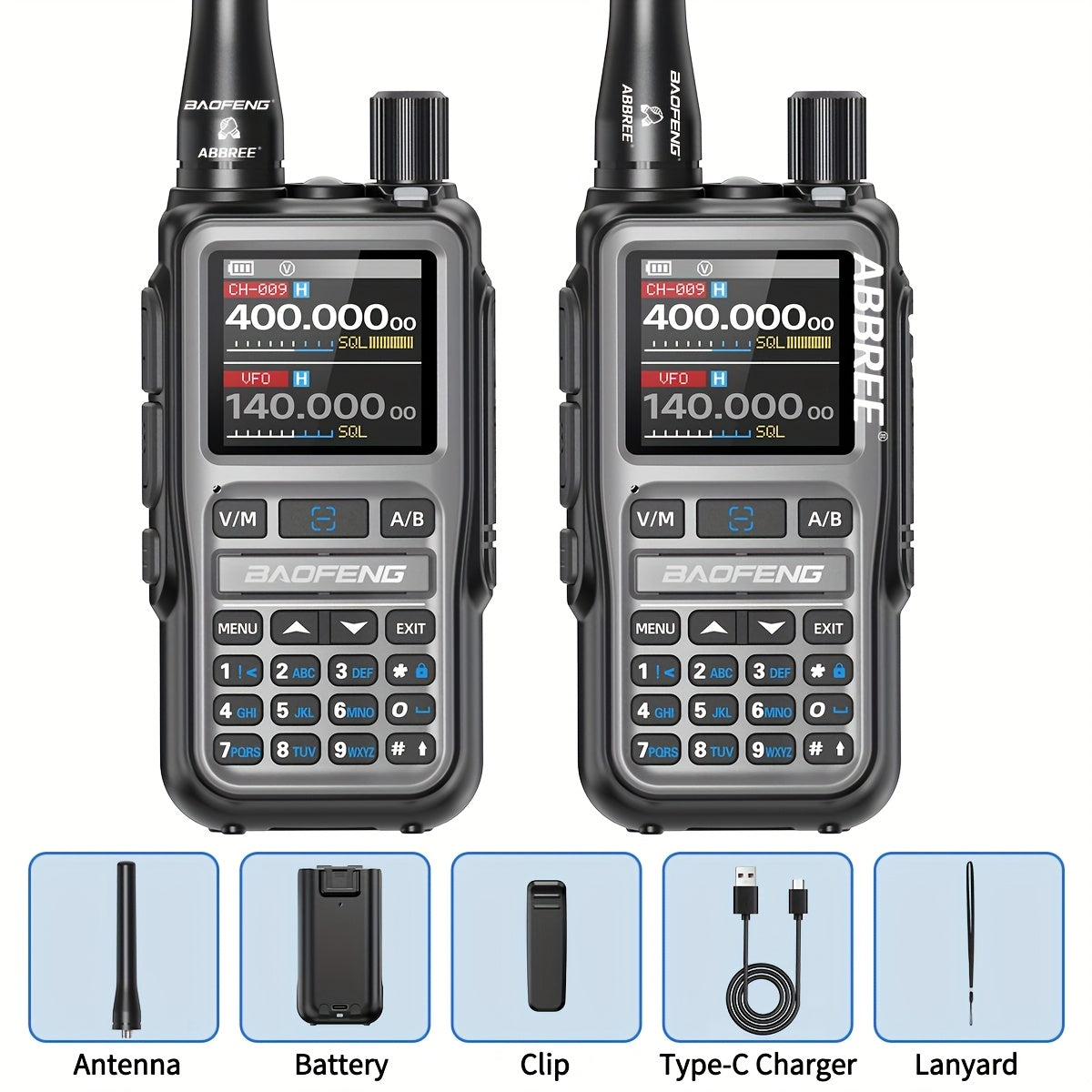 2-Pack Baofeng UV-5R Mini Ham Radio Two-Way Walkie Talkies with NOAA Weather Alerts, Dual PTT, APP Programming & Frequency Copy (999 CH) | USB-C Charging, VHF/VHF/UHF for Hunting, Survival, Skiing, for, Camping, Emergency - C