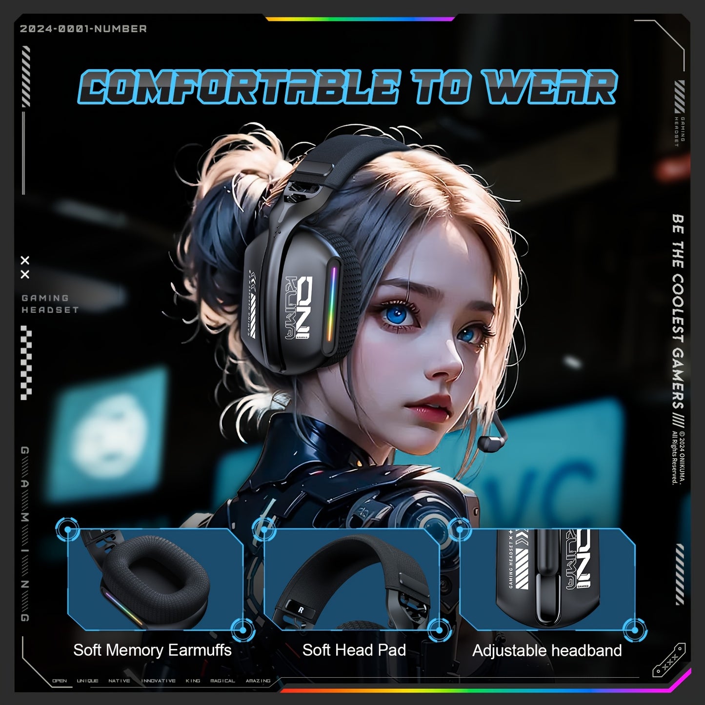 ONIKUMA 2.4G Tri-Mode Wireless Headset for PS5, PS4/FPS Gamer, PC, 2.4GHz Wireless Gaming Headset with Microphone, Wireless 5.3 Gaming Headset, Stereo Audio