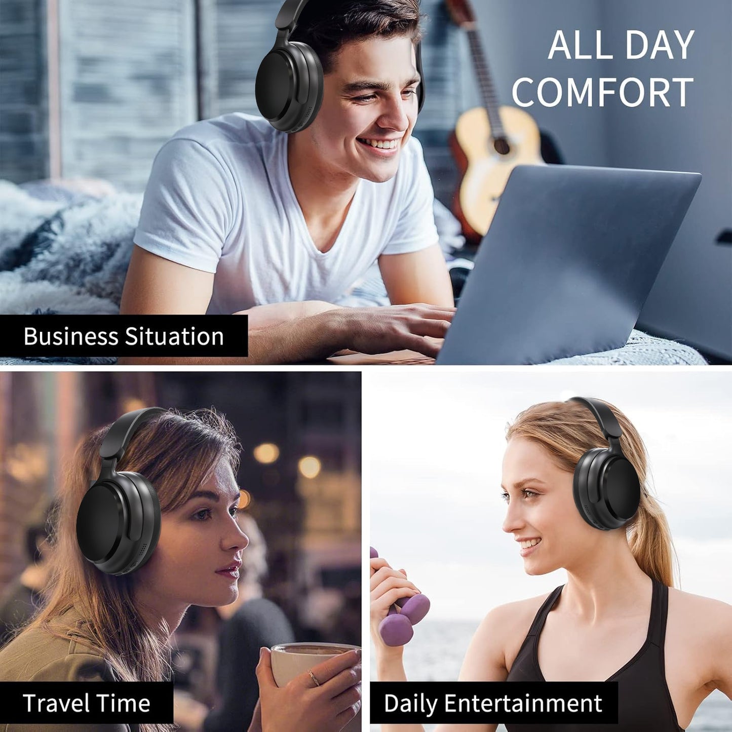 [Over-Ear Wireless Headphones] Over-Ear Wireless Headphones with 40H Playtime, Foldable Design & Built-In Mic - Wireless, USB-C Charging, Comfortable Padded Ear Cups, Lightweight Durable Build, Compatible with PC/Tablet for T