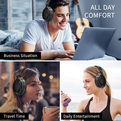 [Over-Ear Wireless Headphones] Over-Ear Wireless Headphones with 40H Playtime, Foldable Design & Built-In Mic - Wireless, USB-C Charging, Comfortable Padded Ear Cups, Lightweight Durable Build, Compatible with PC/Tablet for T