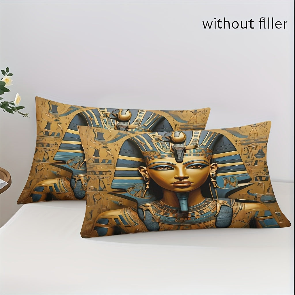 Pharaoh Theme Duvet Cover Set - Soft High-Definition Digital Print, Egyptian Style Golden And Blue, All-Season, Soft Breathable 100% Polyester, Perfect Gift For Family And Friends, Machine Washable, Includes 1 Duvet Cover + 2
