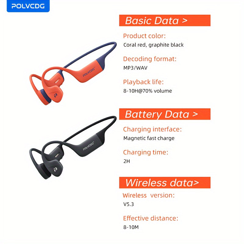 POLVCDG Audio new upgrade sound sense 2.0 X16 wireless bone conduction headset, professional sweat and, clear talk with microphone, magnetic charging port long life, large memory wireless/MP3 dual-mode one-click switch, suita
