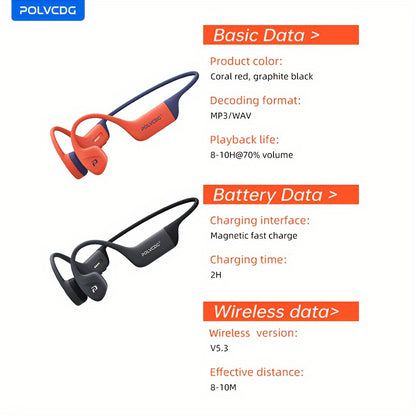 POLVCDG Audio new upgrade sound sense 2.0 X16 wireless bone conduction headset, professional sweat and, clear talk with microphone, magnetic charging port long life, large memory wireless/MP3 dual-mode one-click switch, suita