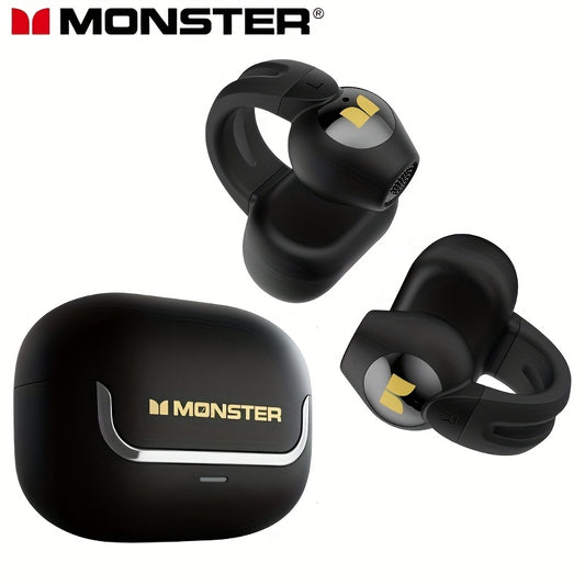 Monster Open-Ear Wireless Earbuds with Clip-On Design, Wireless 6.0, USB-C Quick Charge, HD Microphone, Ergonomic Comfort, Perfect Gift Idea