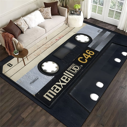 1pc Retro Cassette Tape Design Non-Slip Machine Washable Polyester Door Mat - 15x23/19x31/31x47/39x59/47x63/63x78 inches - Vintage Decor for Living Room, Bedroom, Hallway, Patio - Ideal Photo Prop or Gift, Versatile Home Deco