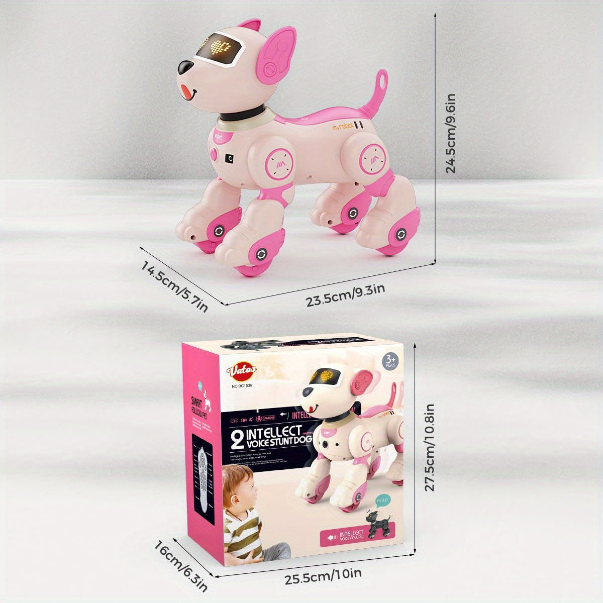 VATOS Interactive Robot Dog Toy with Voice Control & Remote, Smart Robotic Puppy with Touch Sensors, 20+ Responses, Programmable Moves, USB- Interactive Learning Toy with Expressive Eyes & Bark, for Boys & Girls Ages 3+ (Pink