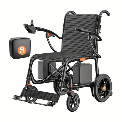 Foldable 28lbs Ultra-Light Carbon Fiber Electric Wheelchair No Setup Dual Lithium Battery 28 Miles Extended Range All-Terrain Flight Approved