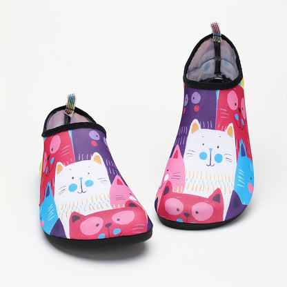 New Women'S Beach Shoes with Cute Cartoon Prints, Slip-Resistant, Sand-Proof, Soft Soles, Quick-Drying, Designed to Prevent Scratches, Suitable for Outdoor Water Activities, Indoor Sports, Fitness, Floor Socks, Yoga Shoes, Tr