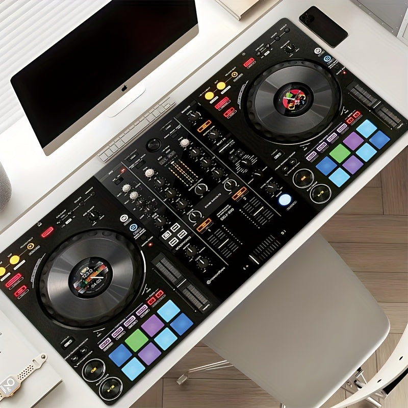 Extra-Large DJ Mixer Gaming Desk Mat - 35.4"x15.7" (90x40cm) Non-Slip Music Production Station with DJ Equipment Layout, Keyboard & Mouse Pad for Home Studio, DAW Control, Ideal Gift for DJs & Music Producers - Vibrant DJ Set