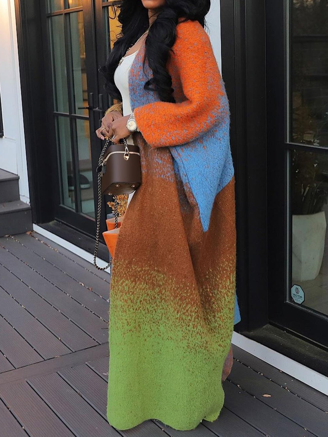 [Casual Street Coat] 1 Color Gradient Long Cardigan Coat Lady | Artistic Casual Design, Suitable for Street and Autumn Wear Occasions.