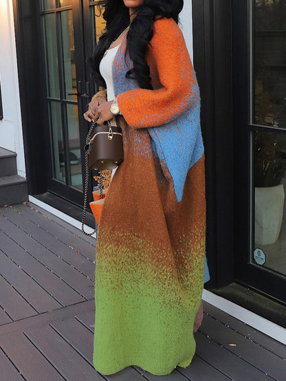 [Casual Street Coat] 1 Color Gradient Long Cardigan Coat Lady | Artistic Casual Design, Suitable for Street and Autumn Wear Occasions.