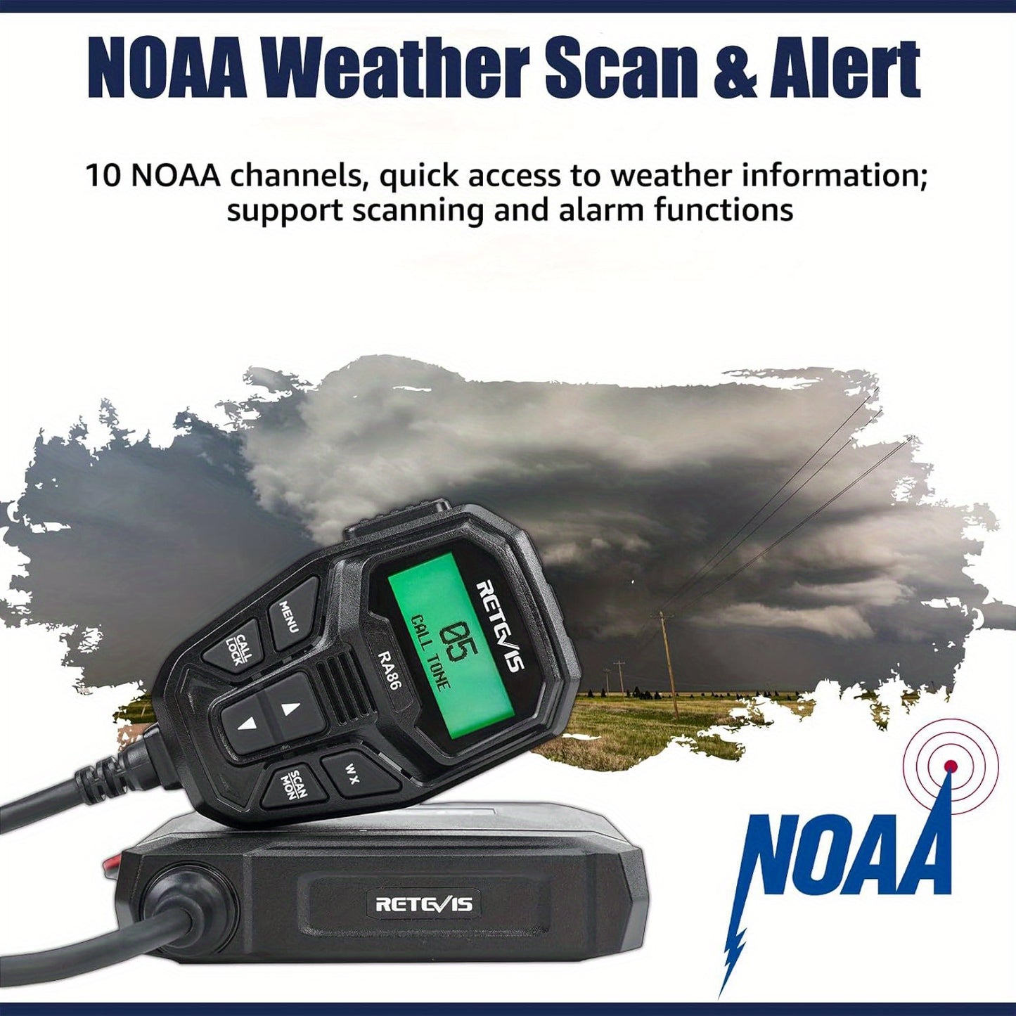 Retevis RA86 GMRS Mobile Radio with Antenna, NOAA Weather Alert, Repeater Channels, Dual Speaker, Off-Road Overlanding for JEEP Tractor Gear, Long Range Two-Way Radio with Integrated Microphone, Emergency Communication, Rugge