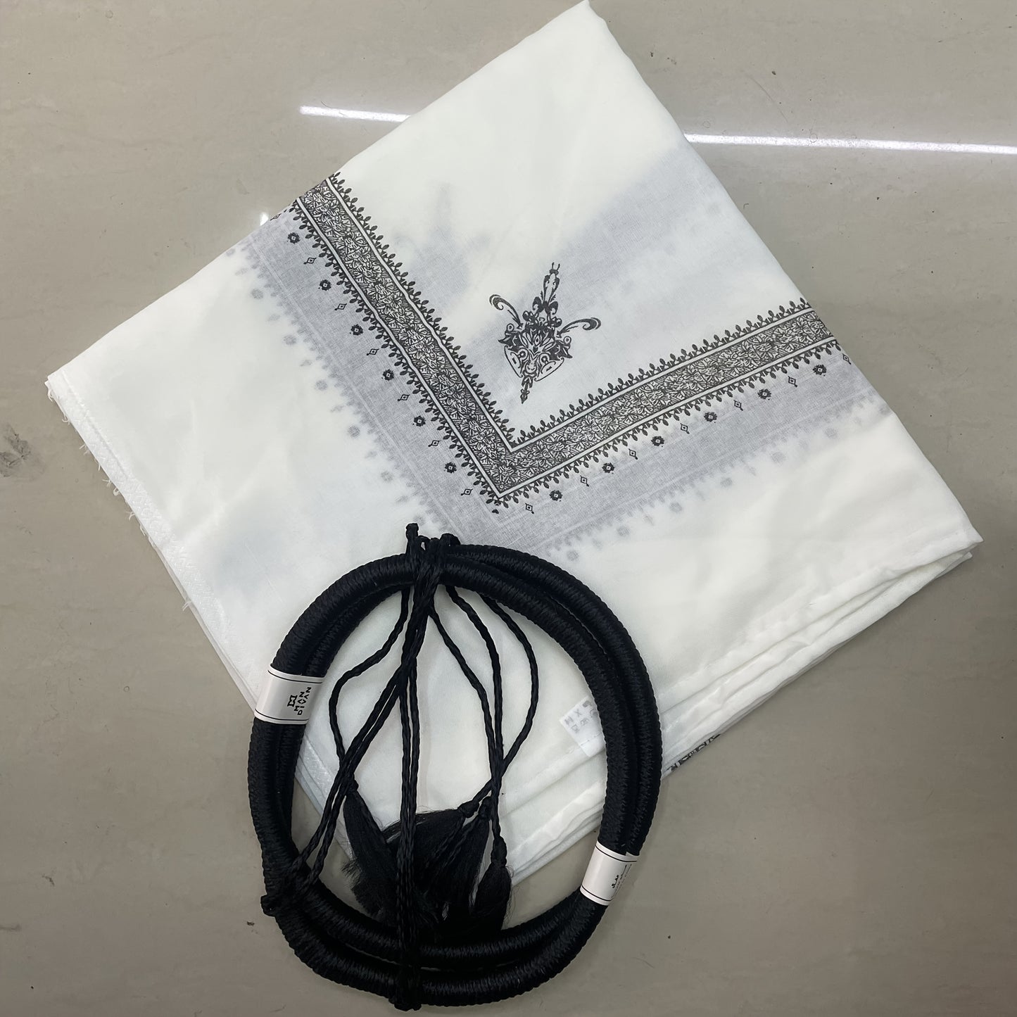 Elegant White Floral Print Headscarf - Unisex, Breathable, Perfect for Ramadan and Eid | Traditional yet Modern Design, Hand Wash Only