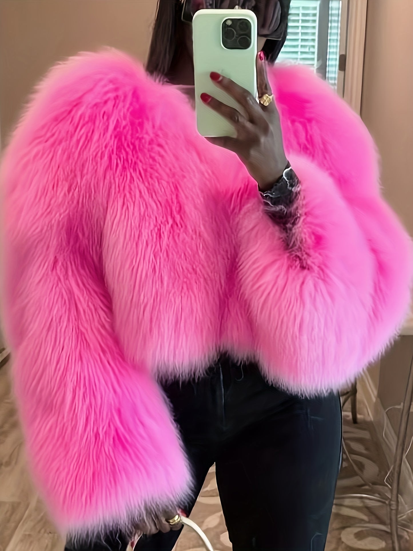 GlOURI Women's Luxury White Outerwear - Cropped Faux Fur Jacket - Fluffy Soft Fuzzy Coat With Long Sleeves | For Evening Parties, Street Style And Seasonal Occasions(Fall Winter Essential)