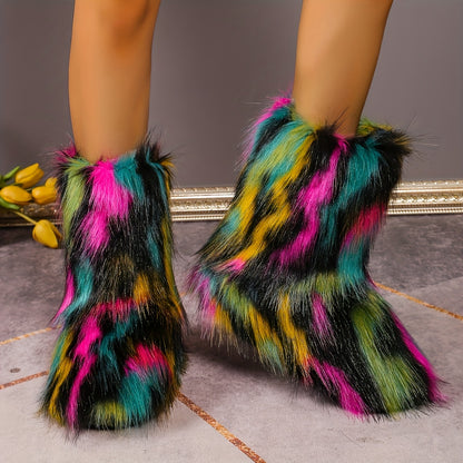 Women's Ankle Boots, Short Boots, Furry Boots European & American Style New Winter Collection Women's Outdoor Faux Fur Boots Faux Fox Faux Fur Boots