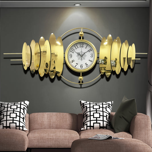 Extra Large Modern Golden Wall Clock with Mirror Face - Vintage Industrial Decor, Golden-Toned Iron Construction, Large Easy-to-Read Black Hands - Living Room, Dining Room, Office Decoration - Assembly Required - Elegant Home