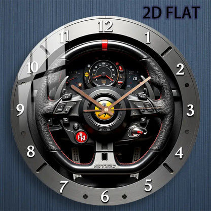 12-inch Modern Racing-Themed Steering Wheel Wall Clock - Silent Quartz Movement, Black & Red Accent Glass Face with White Hands, Battery-Powered (AA Not Included) - Unique Home Decor for Bedroom, Living Room, Garage, for Man