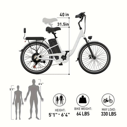 24-inch Wheels, 20-26MPH Commuter, LCD Display, 7 Speed Shift Adult Electric Bicycle, 350-500w Powerful Motor, 36V 10.4A Lithium Battery, Aluminum Alloy Body, Front Fork Shock Absorber, Headlights, Night Driving Protection, B