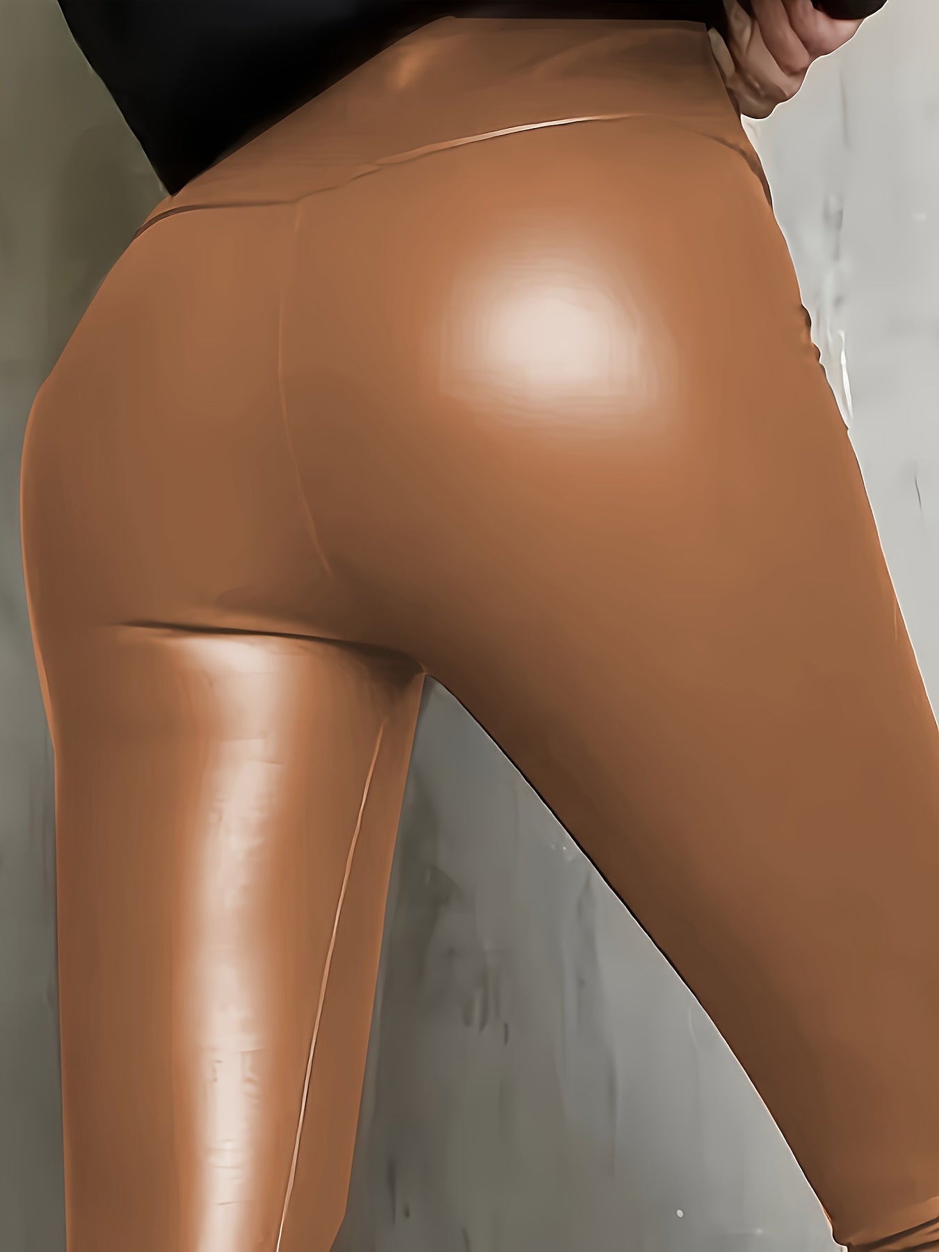 Plus Size - Plus Size Fashion Sexy High-Waist Skinny Faux Leather Pants | High Stretch, Solid Color, All-Season Pencil Trousers with Butt Lift.