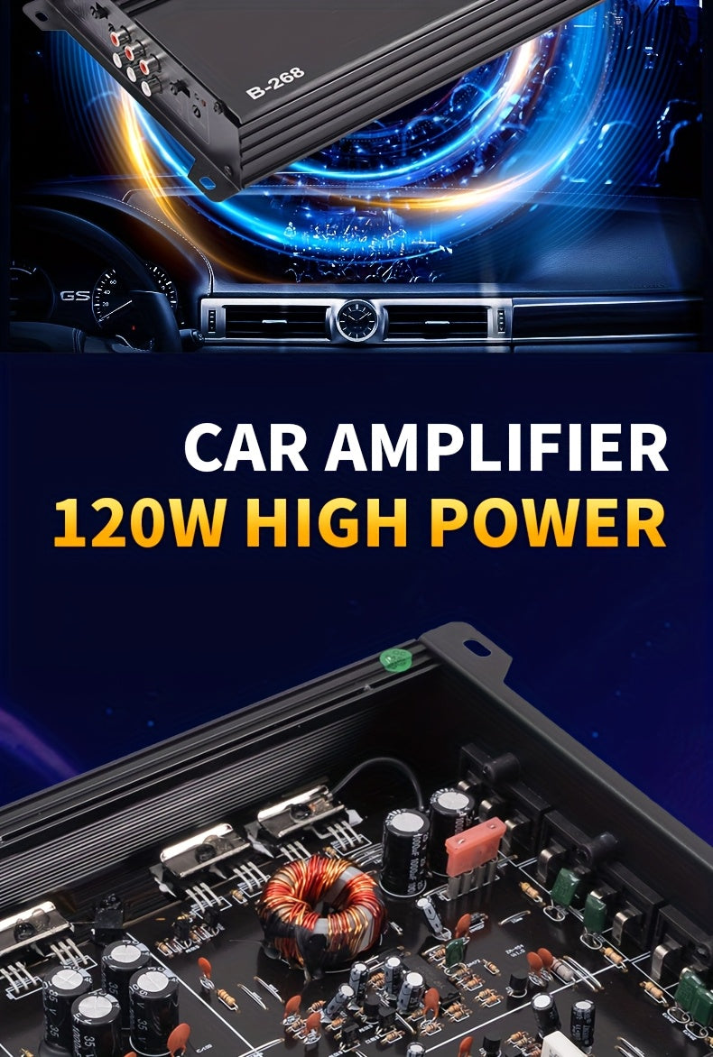 Bermans 7800W Max Power 4-Channel Class AB Car Amplifier - 12V High-Power Stereo Amplifier with MP3 Cable Compatible RCA Inputs, Compact Auto Sound System for Subwoofer & Speaker, Car Audio Upgrade (Compatible with Smartphone