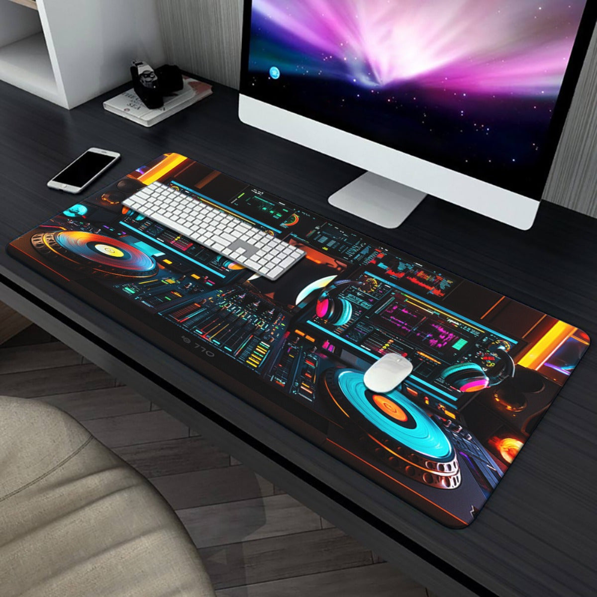1pc XXL DJ Setup Design Gaming Mouse Pad with Colorful Lights & HD Printed Desk Mat - Multi-Functional Non-Slip Surface for PC Gamers, Office Computer Setup, Keyboard & Mouse - Gifts for Family, Friends, Large Gaming Mouse Pa