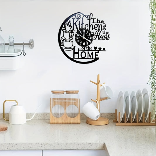 1pc Vintage Vinyl Record Wall Clock - Silent, Retro Kitchen Decor with "Kitchen is the Heart of Home" Design, Artistic Cafe & Studio Decoration, Perfect Gift for Christmas or Birthday, Whimsical Kitchen Wall Decor, Wall Clock