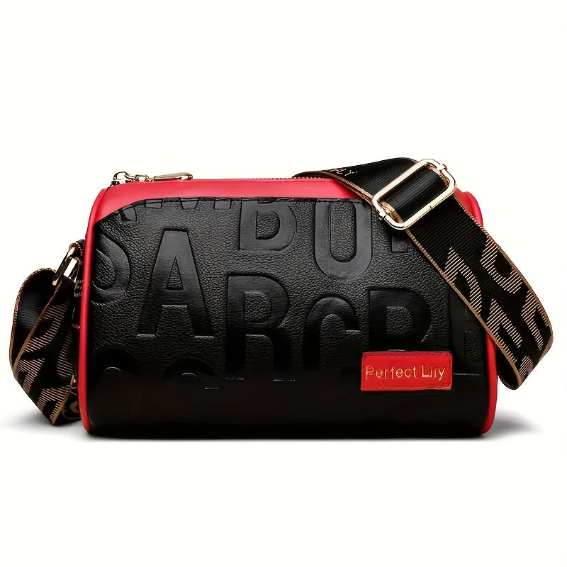 Casual  Crushed Lettering Handbag with Adjustable Strap & Zipper Closure - / Solid Color Multi-layer Shoulder Purse, Durable for,, Shopping