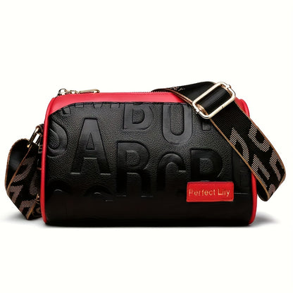 Casual  Crushed Lettering Handbag with Adjustable Strap & Zipper Closure - / Solid Color Multi-layer Shoulder Purse, Durable for,, Shopping