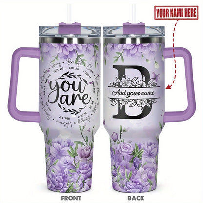1pc Personalized Name & Motivational Quote Tumbler 40oz with Lid - Custom Stainless Steel Cup, Insulated for Hot/ Drinks, Custom Name/Date/Message Gift for /Men, Birthdays, Christmas, Valentines, Teachers, Coworkers