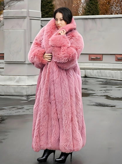 FHILLINUO Chic Women'S Faux Coat | Long Length, Solid Color, Single Breasted, with Pockets, Comfortable and Warm for Fall/Winter