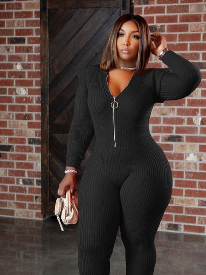 Plus Size - HERTALK Women'S Fashion Jumpsuit with Shoulder Pads for Autumn And Winter