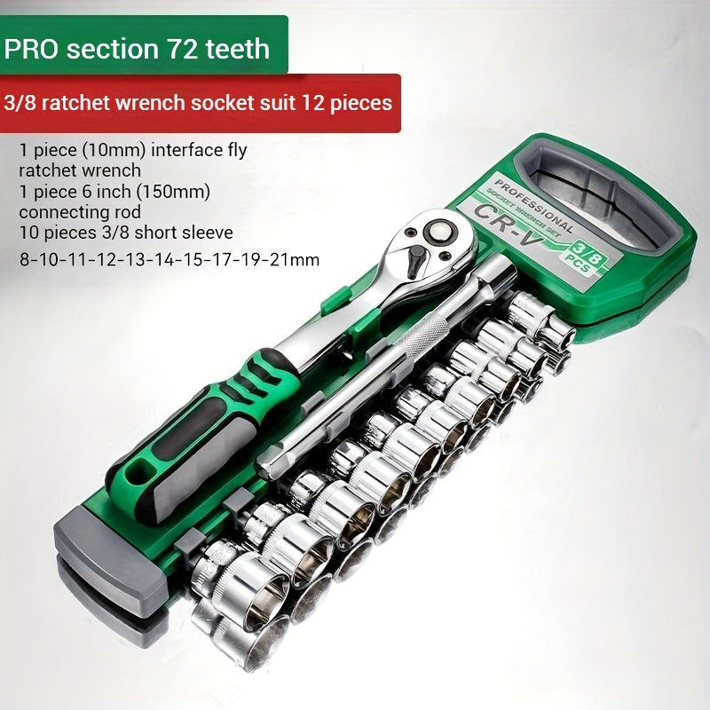 30/22/13-piece Professional Chrome Vanadium Steel Forged 72-tooth Ratchet Wrench And Sleeve Set (including Storage Rack) - Multi-specification, Full Size - Suitable For Automobile Engine, Motorcycle And Bicycle Repair And Mai